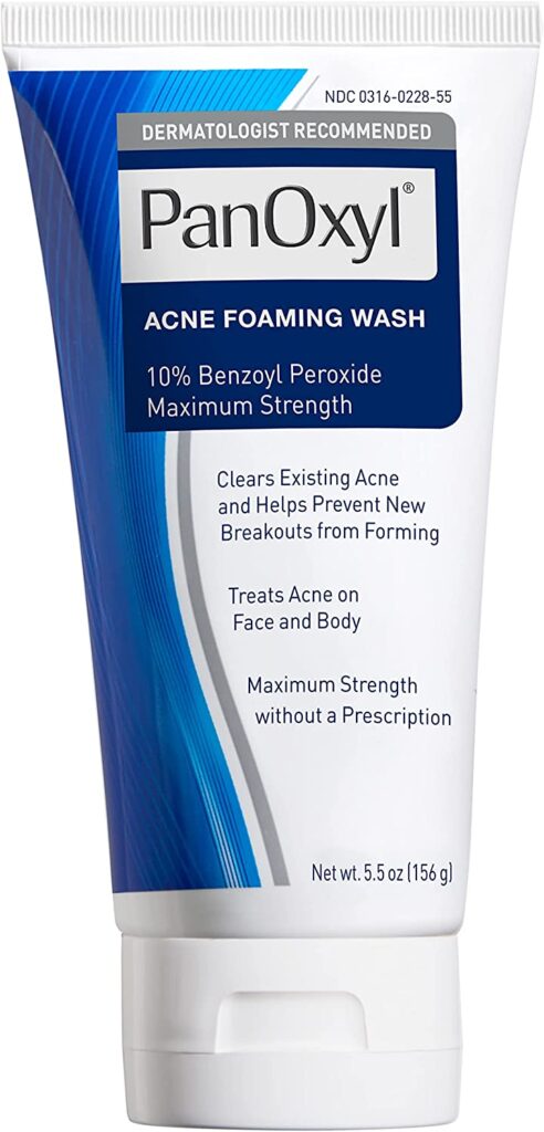 PanOxyl Acne Foaming Wash Benzoyl Peroxide 10% Maximum Strength Antimicrobial, 5.5 Oz