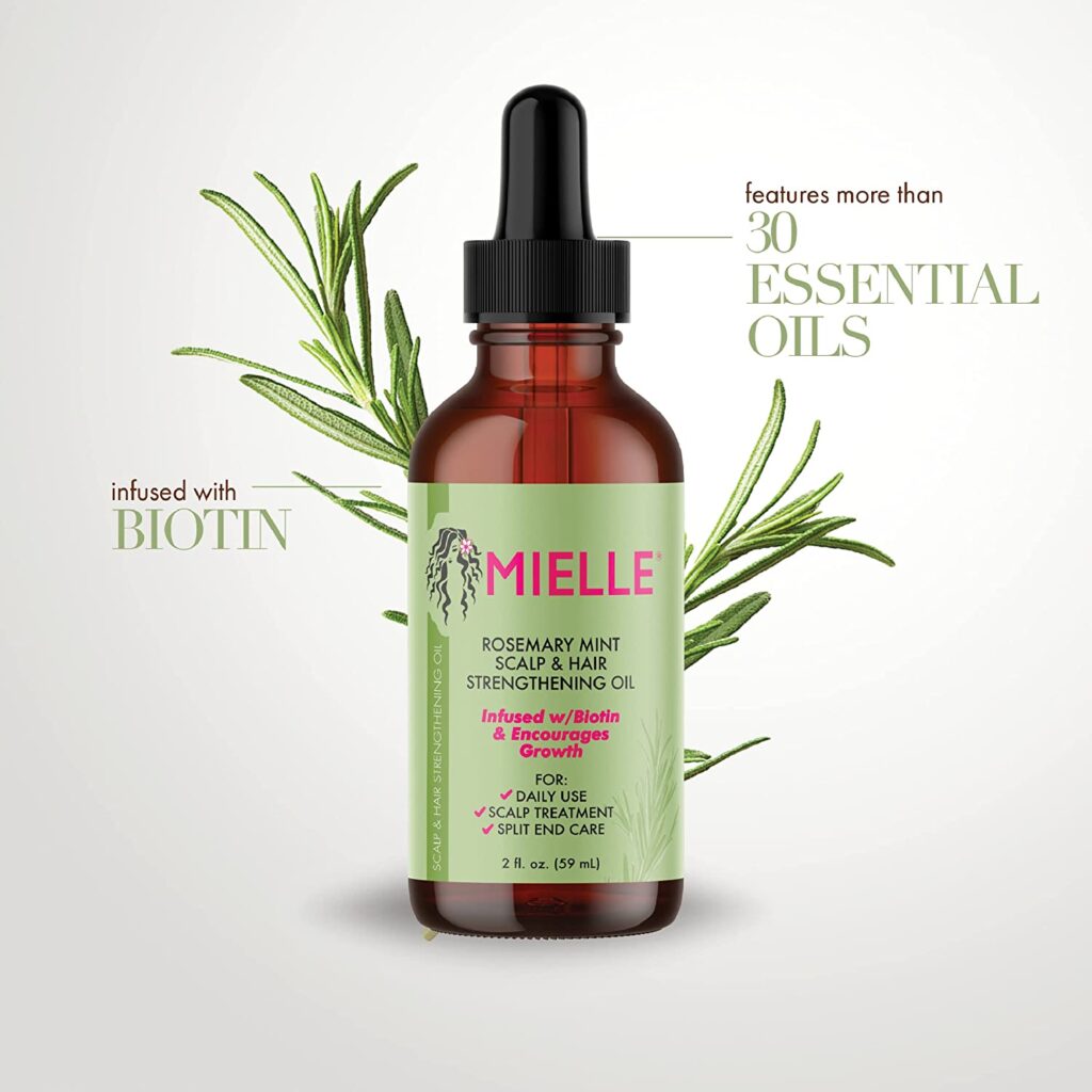 Mielle Organics Rosemary Mint Scalp & Hair Strengthening Oil With Biotin & Essential Oils, Nourishing Treatment for Split Ends and Dry Scalp for All Hair Types, 2-Fluid Ounces